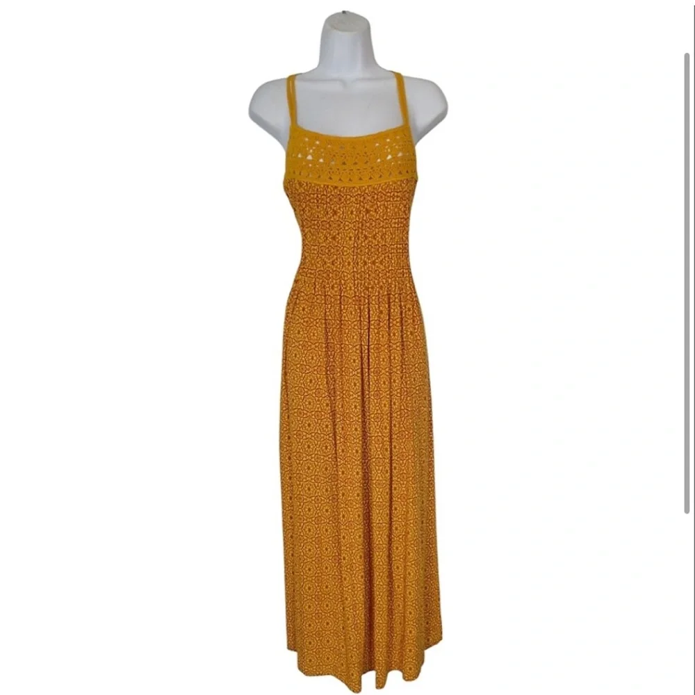 Moda International Yellow Red Boho Crochet Summer Maxi Dress Medium - Picture 1 of 3